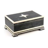 A LATE 20TH CENTURY INLAID AND CROSSBANDED BONE JEWELLERY BOX with star Inlaid pattern to the hinged