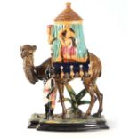 A LARGE 19TH CENTURY WILLIAM SCHILLER & SOHN MAJOLICA TOBACCO JAR in the form of a saddled camel,