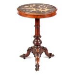 A MID 19TH CENTURY SMALL ROSEWOOD CENTRE TABLE with septarian geode top; on a