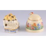 TWO PIECES OF 20TH CENTURY CLARICE CLIFF PORCELAIN comprising of a Honey Pot decorated with spring