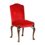 A 19TH CENTURY QUEEN ANNE STYLE WALNUT SINGLE CHAIR with upholstered arched back; standing on