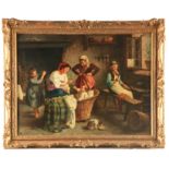 S BINI. A LATE 19TH CENTURY ITALIAN OIL ON CANVAS. Interior scene with grandparents, mother, and