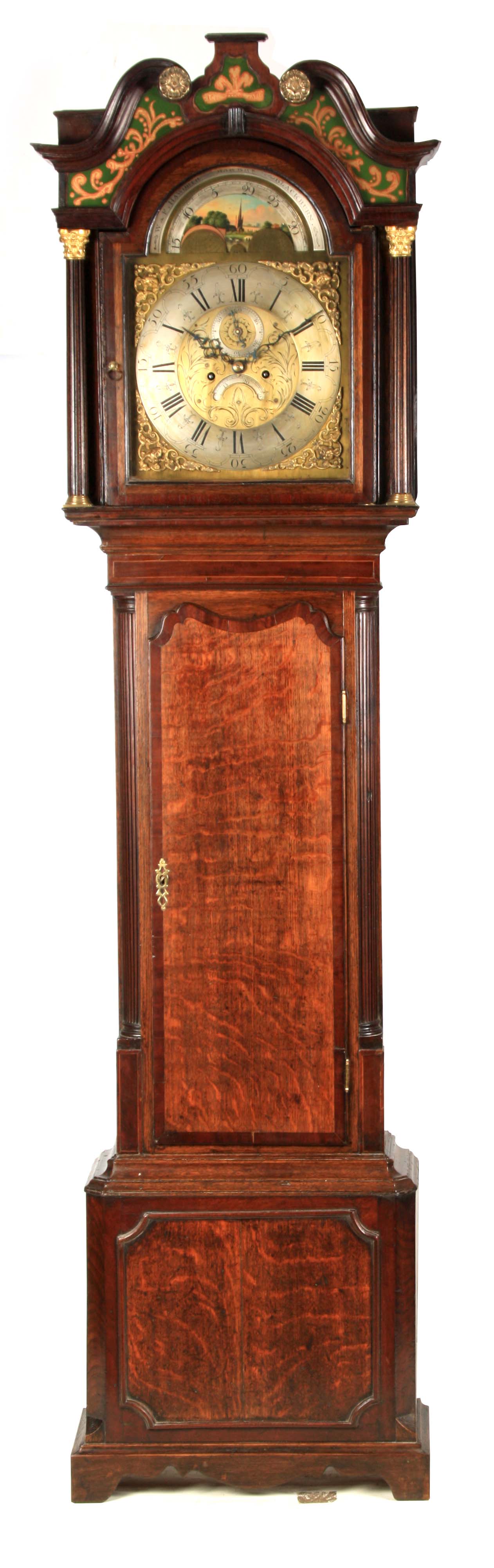 W. & F. HOWARTH, BLACKBURN. A GEORGE III LONGCASE CLOCK the oak and crossbanded mahogany case having