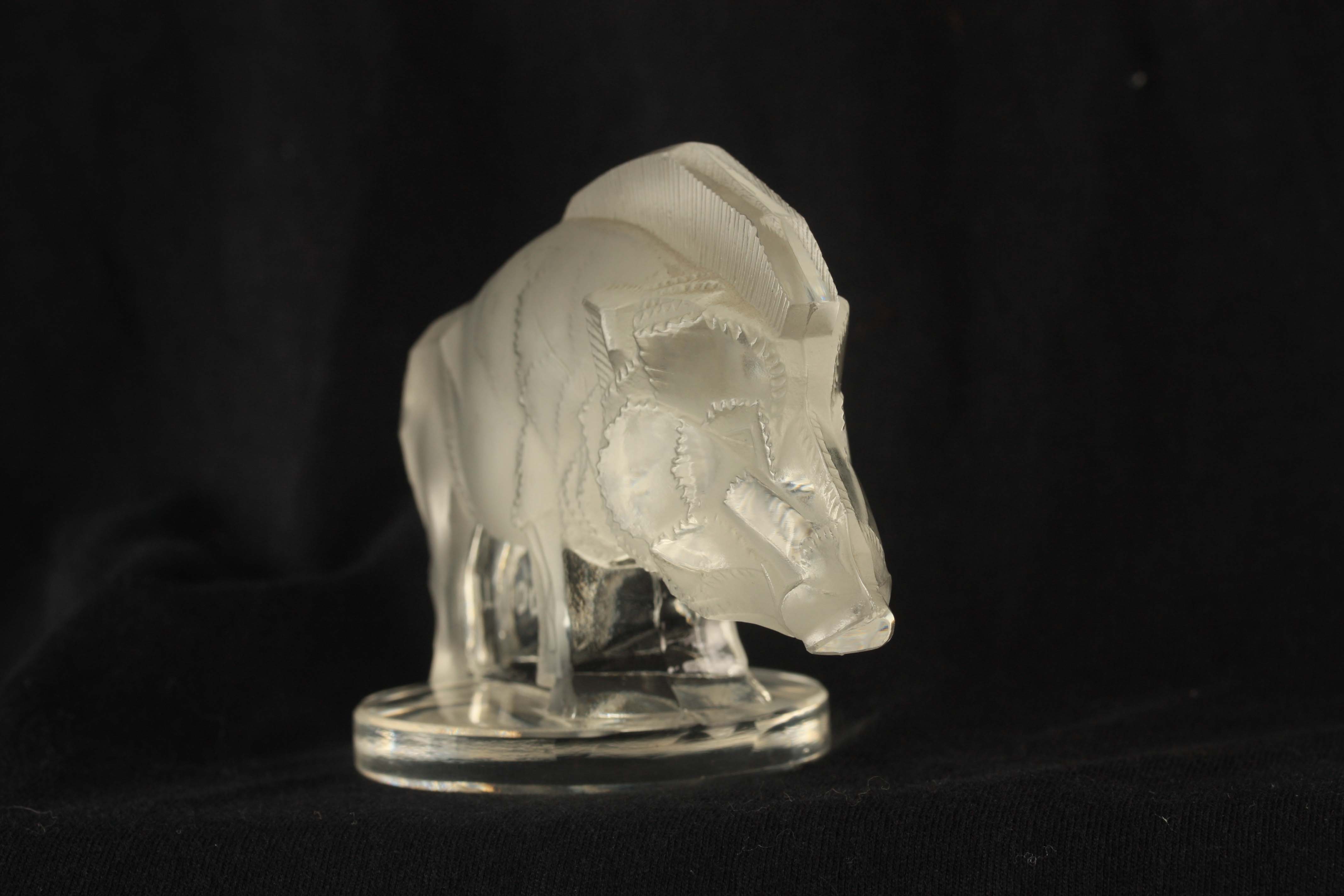 R LALIQUE A CLEAR BOAR 'SANGLIER' CAR MASCOT 9cms across 7cms high - bearing a wheel cut signature. - Image 3 of 4