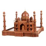 A MASSIVE 20TH CENTURY HARDWOOD MODEL OF THE TAJ MAHAL detailed with finely painted decoration 112cm