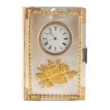 A LATE 19TH CENTURY FRENCH MOTHER OF PEARL SILVER AND ORMOLU MOUNTED NOTEBOOK with inset watch