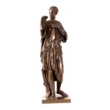 A 19TH CENTURY BRONZE SCULPTURE OF A CLASSICAL MAIDEN in long draped dress 57cm high.