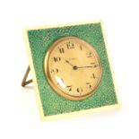 AN ART DECO SHAGREEN AND IVORY 8 DAY STRUT CLOCK of square form, shagreen laid on ivory