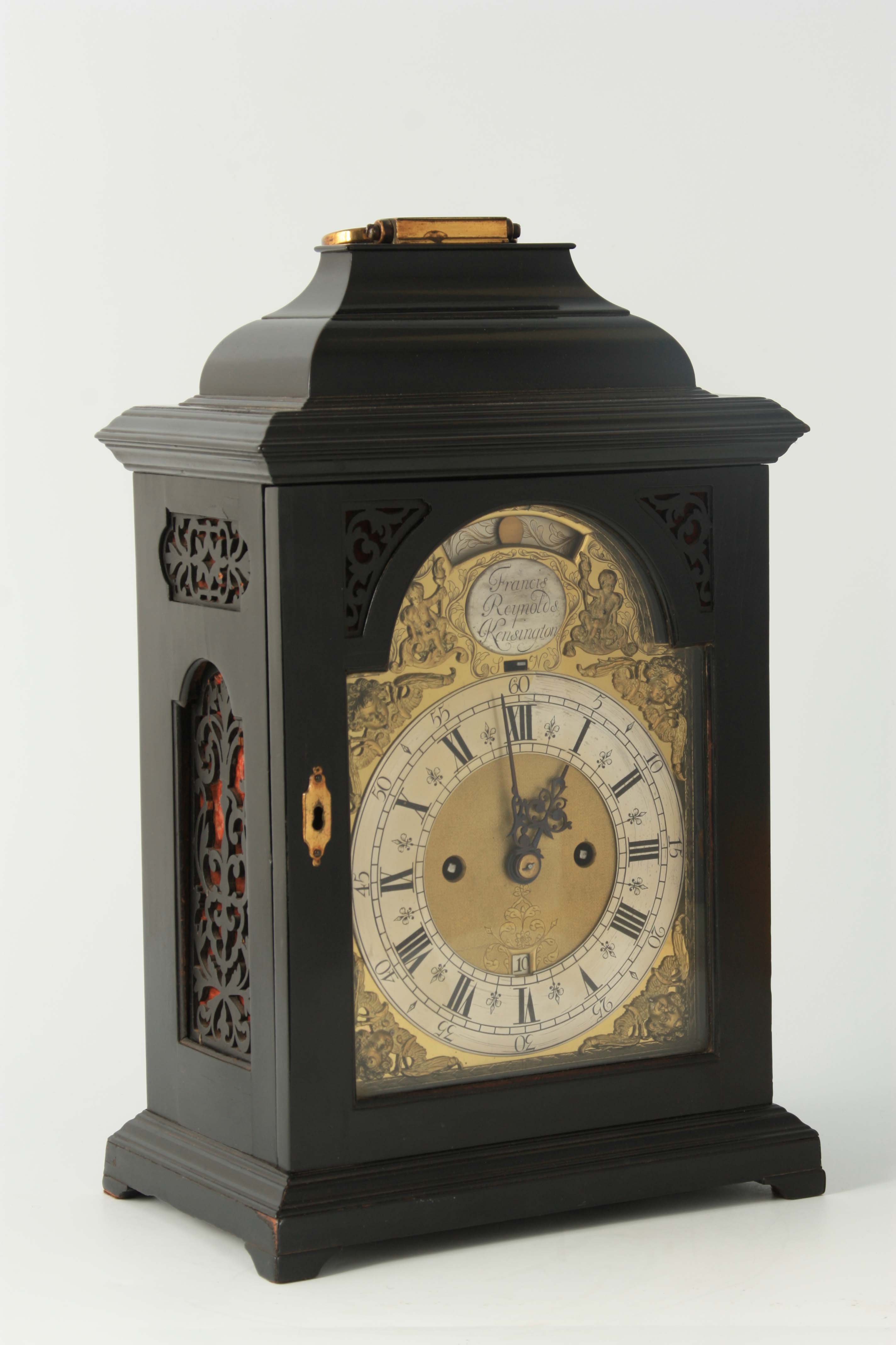 FRANCIS REYNOLDS, KENSINGTON. A GEORGE II EBONISED VERGE BRACKET CLOCK the case with inverted bell - Image 3 of 5