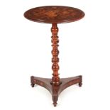 A 19TH CENTURY FLORAL INLAID MARQUETRY ROSEWOOD OCCASIONAL TABLE with circular moulded edge top,