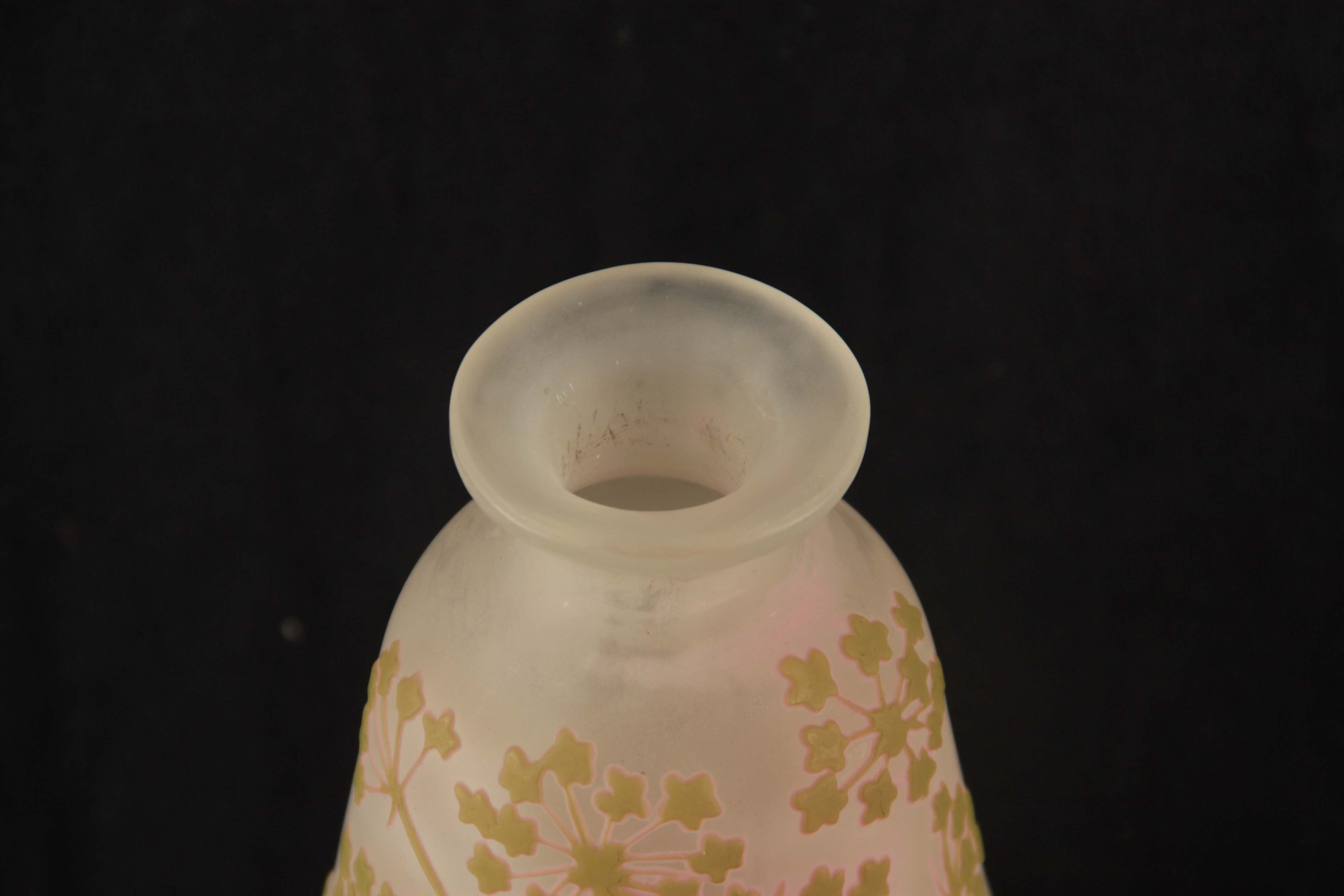 GALLE. AN EARLY 20TH CENTURY GLASS CAMEO VASE of tapering form with floral overlays and raised - Image 3 of 4