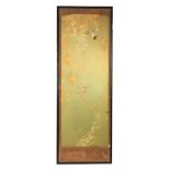 A MIEJI PERIOD FRAMED JAPANESE EMBROIDERED SILK WALL PANEL depicting a hawk and songbirds amongst