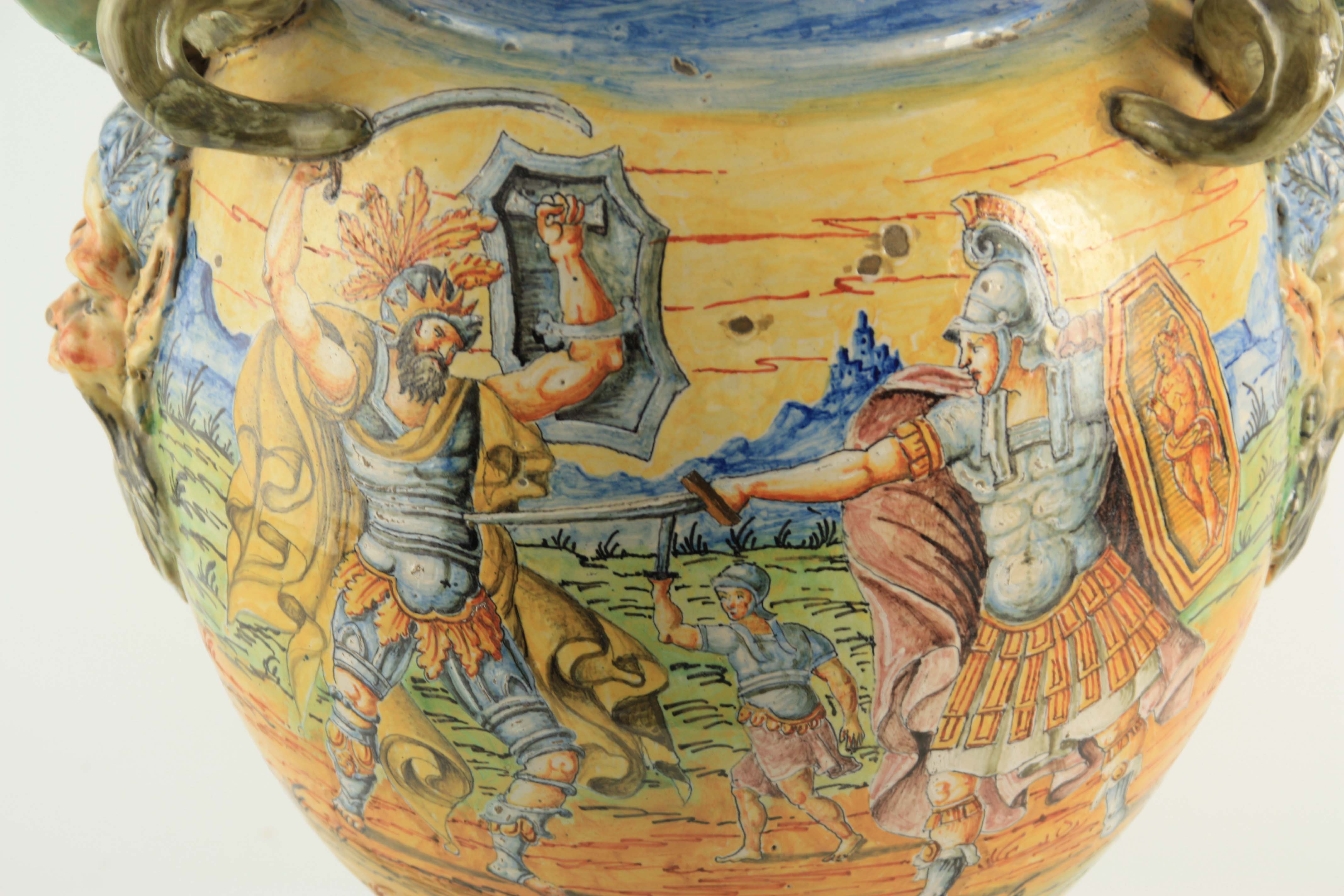 A LATE 19TH CENTURY ITALIAN MAJOLICA PEDESTAL VASE ATTRIBUTED TO CANTAGALLI with winged cherub - Image 6 of 7