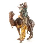 ATT. FRANZ BERGMAN. AN EARLY 20TH AUSTRIAN COLD PAINTED BRONZE SCULPTURE modelled as an Arab leading