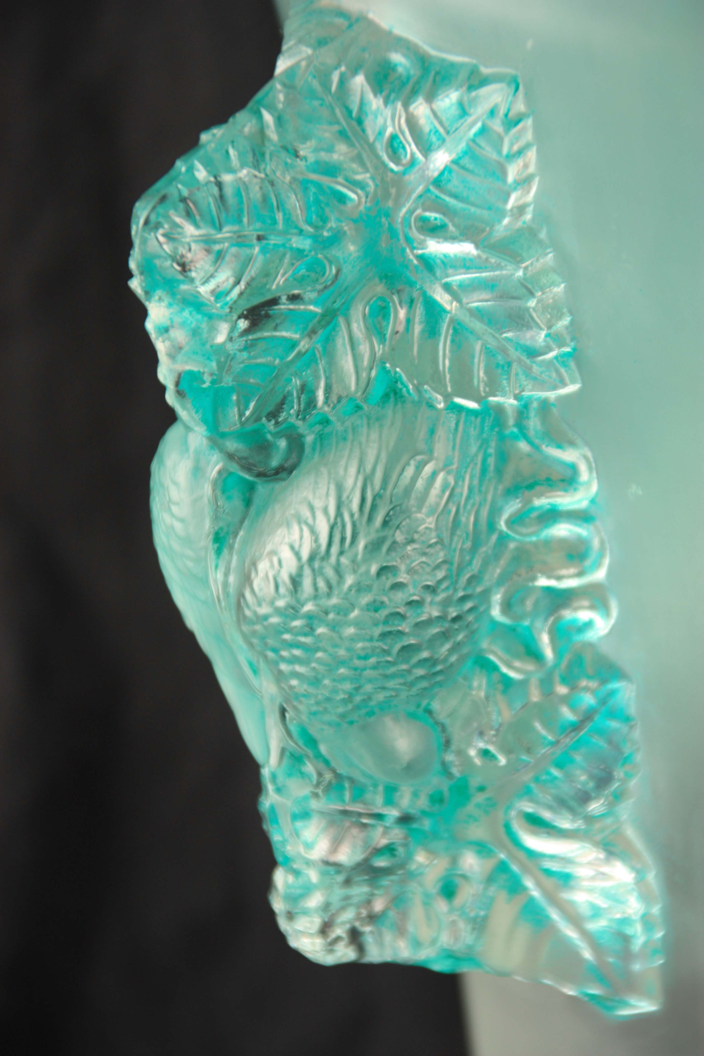 R LALIQUE A 20TH CENTURY "SAINT EMILION" FROSTED AND GREEN STAINED GLASS VASE of conical form having - Image 2 of 5