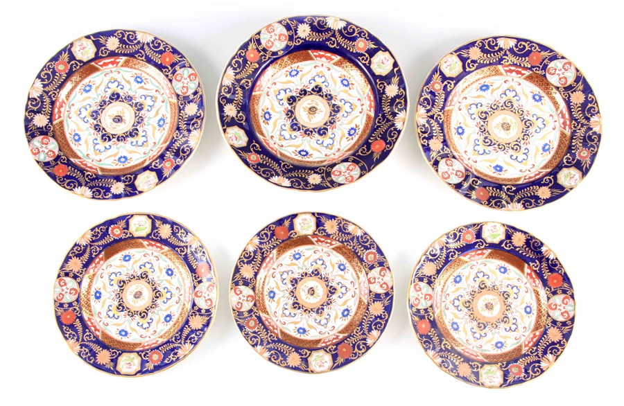 A 19TH CENTURY ASHWORTH BROs REAL IRONSTONE CHINA PART DINNER SERVICE comprising five plates of - Image 2 of 8