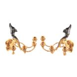 A PAIR OF EARLY 19TH CENTURY FRENCH BRONZE AND GILT BRONZE WALL LIGHTS with four naturalistic