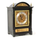 A LATE 19TH CENTURY GERMAN QUARTER CHIMING BRACKET CLOCK the ebonized case inset with decorative