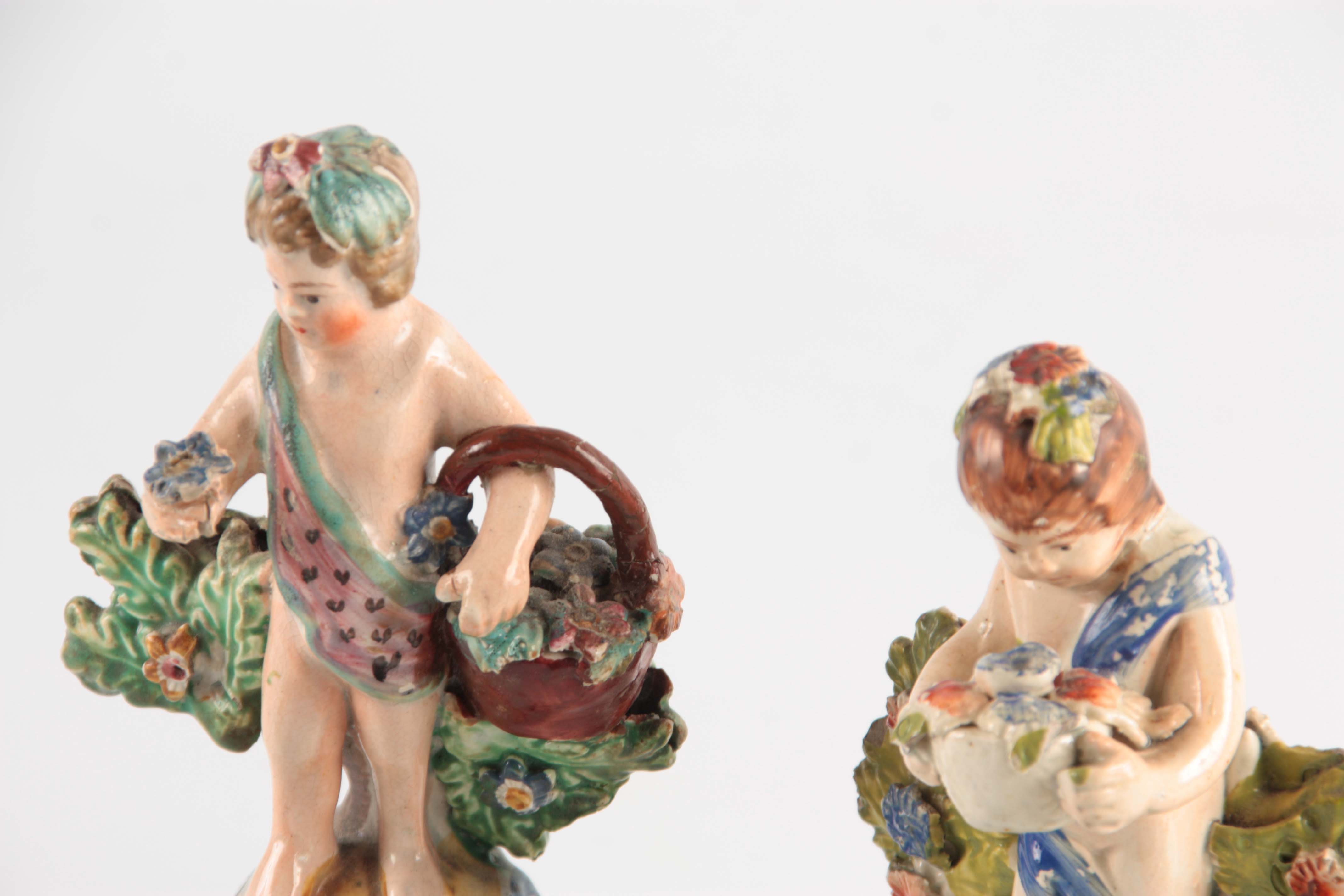 A SELECTION OF FOUR EARLY 19TH CENTURY STAFFORDSHIRE PEARLWARE FIGURES of cherubs holding various - Image 2 of 5