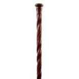 AN EARLY 18TH CENTURY BARLEY TWIST OAK WALKING STICK with turned fruitwood pommel 96cm overall.
