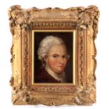 A REGENCY PORTRAIT OIL ON CANVAS of a wealthy gentleman 12.5cm high, 9.5cm wide - in glazed gilt