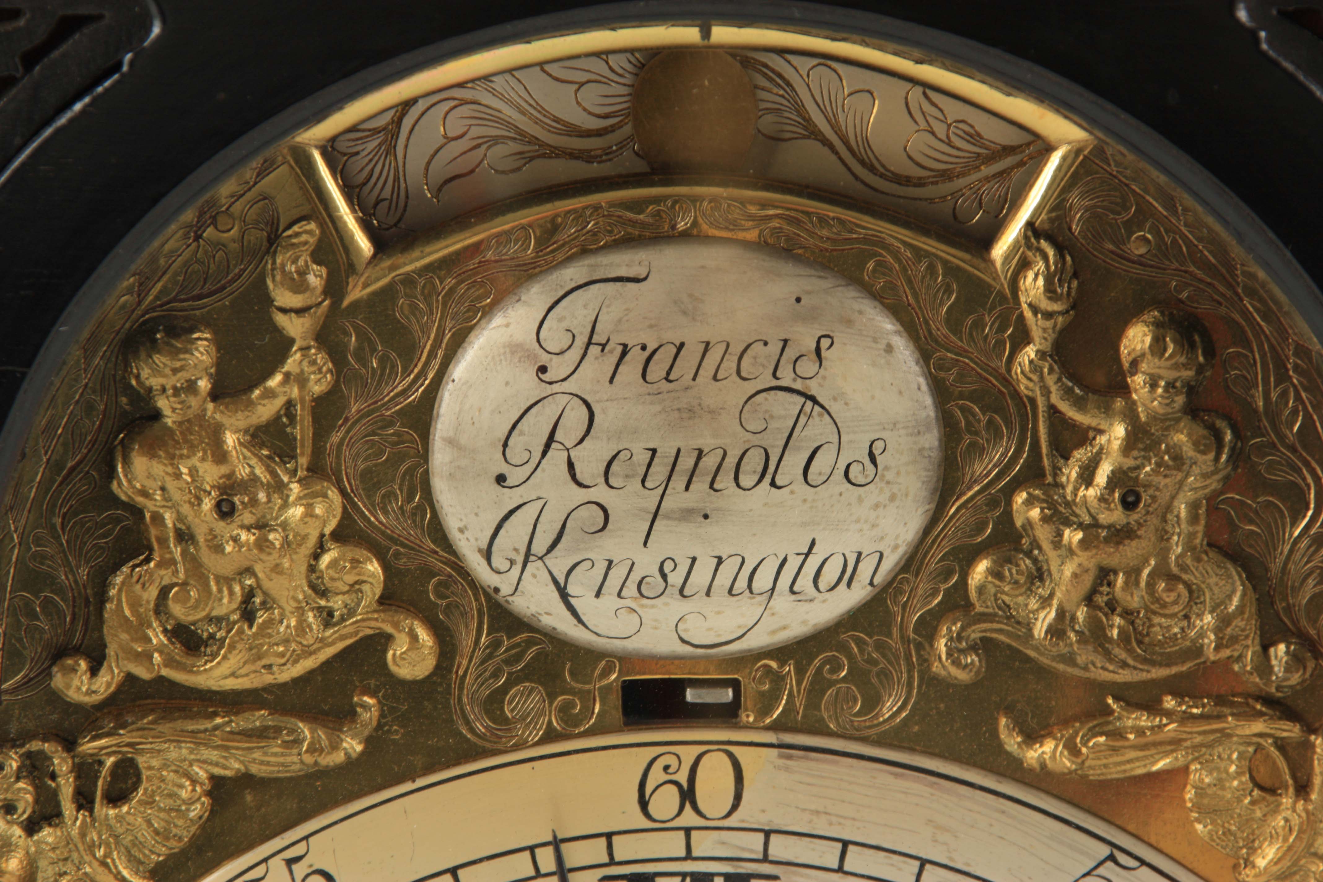 FRANCIS REYNOLDS, KENSINGTON. A GEORGE II EBONISED VERGE BRACKET CLOCK the case with inverted bell - Image 2 of 5