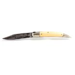 A LATE 19TH CENTURY NICKEL AND IVORY LOCK KNIFE BY B.B. WELLS, STRAND having a shaped tusk handle