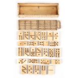 AN EARLY 19TH CENTURY ENGRAVED BONE PRISONER OF WAR DOMINO SET the sliding lid with cribbage board