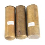 A SET OF THREE 18TH CENTURY BRASS CASED LONGCASE CLOCK WEIGHTS two weigh 13lb.1oz each the larger