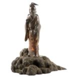 A FINE QUALITY 18TH/19TH CENTURY CHINESE FIGURAL BRONZE modelled as a Sage wearing a red-painted