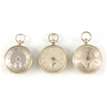 A COLLECTION OF THREE MID 19TH CENTURY SILVER FUSEE POCKET WATCHES having silvered engine-turned