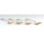 A SET OF FOUR GEORGE III IRISH CRESTED DESSERT SPOONS by Robert William, Dublin, 1800, 17cm long,