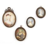 A COLLECTION OF FOUR 19TH CENTURY FRENCH MINIATURES painted on ivory all set in glazed oval frames -