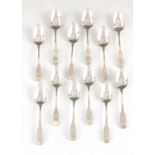 A GEORGE III SET OF TWELVE FIDDLE PATTERN TEASPOONS initialled "B" by Peter and William Bateman,