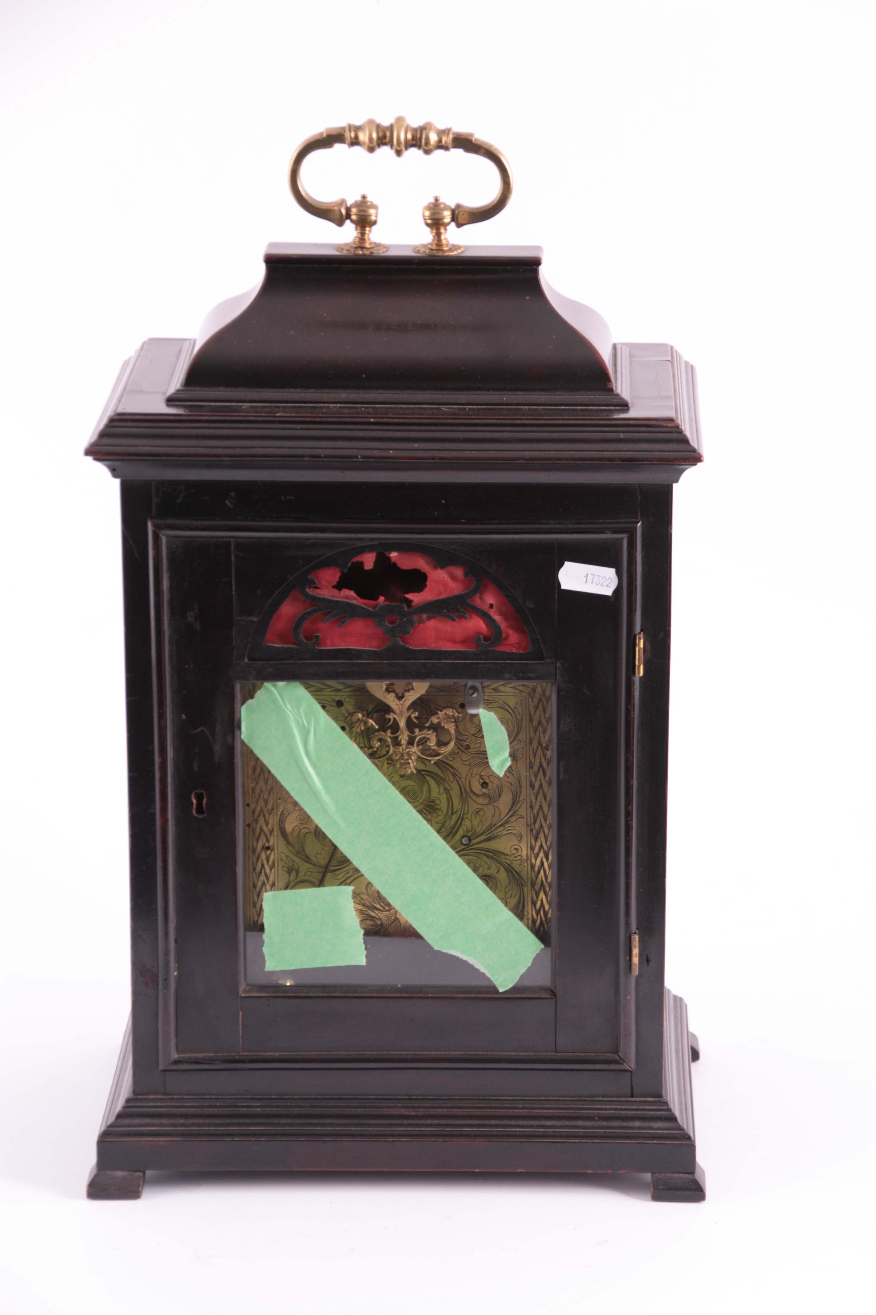 JOHN. CLARK, LONDON. AN EARLY 18TH CENTURY EBONISED BRACKET CLOCK the case with inverted bell top - Image 5 of 5