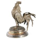 A LATE 19TH CENTURY SHEFFIELD PLATE INKWELL FORMED AS A COCKEREL with hinged head and mounted on a