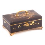 A FINE LATE 19TH CENTURY JAPANESE KOMAI MEIJI IRON BOX with gilt metal inlays. The hinged cover with