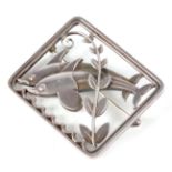 A GEORGE JENSON SILVER DOLPHIN BROOCH 31mm high, 39mm wide