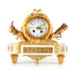 A LATE 19TH CENTURY FRENCH ORMOLU AND WHITE MARBLE MANTEL CLOCK the case with acanthus leaf