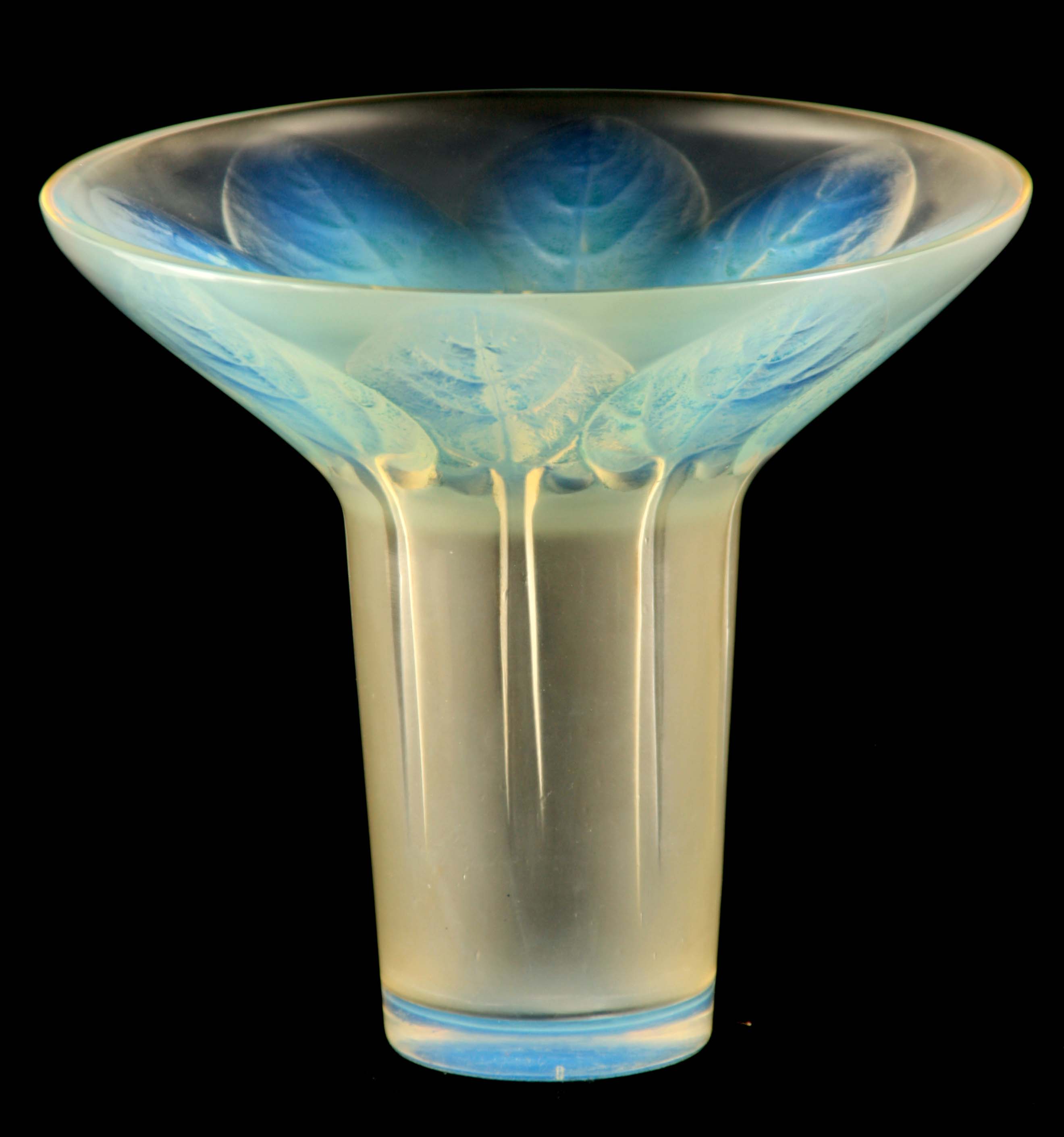 R LALIQUE, AN OPALESCENT ‘VIOLETTES’ GLASS VASE having widened conical rim and slim body with violet