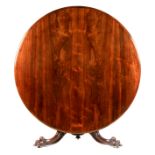 A 19TH CENTURY ROSEWOOD CIRCULAR TILT TOP DINING TABLE OF LARGE SIZE having a five-foot diameter