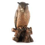 A LARGE LATE 19TH CENTURY AUSTRIAN COLD PAINTED TERRACOTTA SCULPTURE modelled as a long-eared owl,