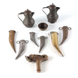 A SELECTION OF EASTERN BRONZE ITEMS INCLUDING A CHINESE CAST BRASS STAFF/ WALKING STICK HANDLE
