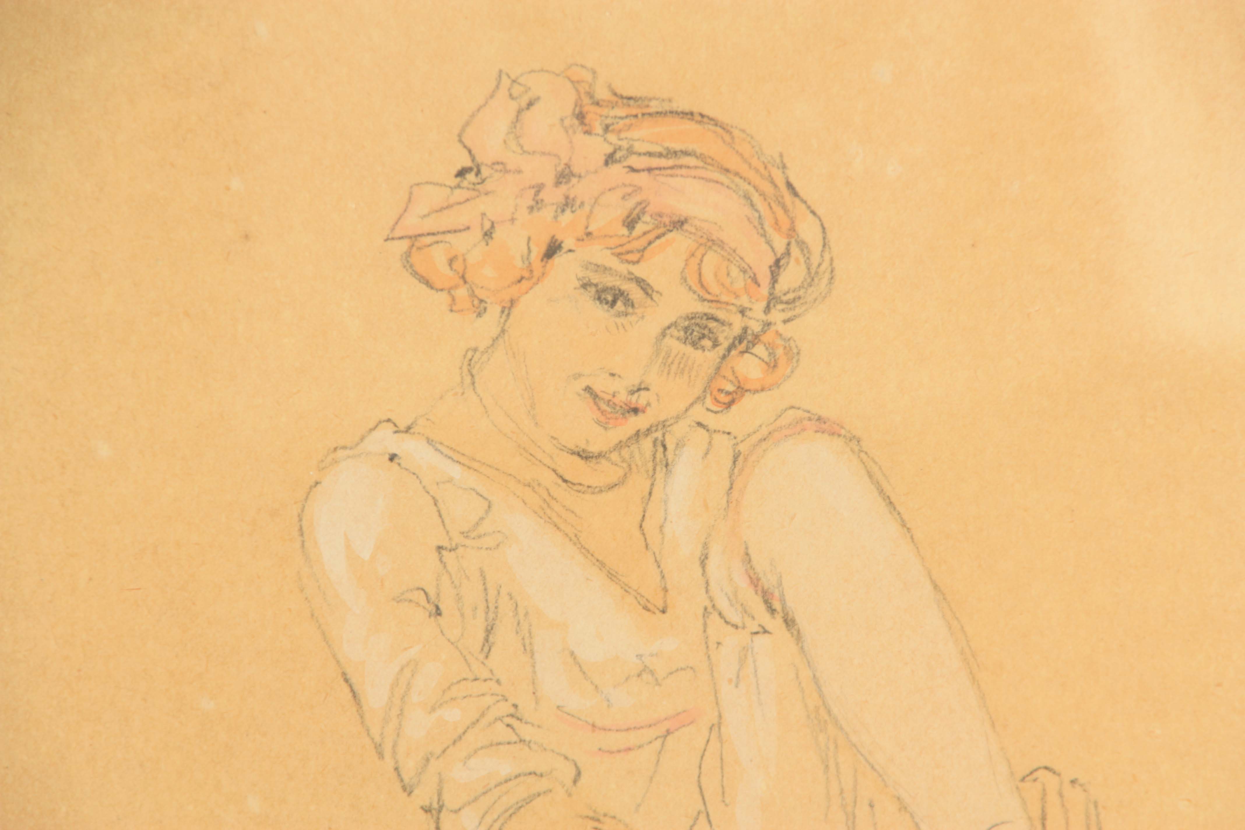 RAPHAEL KIRCHNER. WATERCOLOUR AND PENCIL. 'The Artist's Wife' 46.5cm high, 31.5cm wide - unsigned - Bild 3 aus 4