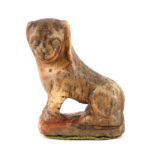 A VERY EARLY INDIAN ALABASTER AND PAINTED CARVED SCULPTURE modelled as a seated tiger with painted