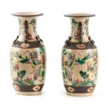 A PAIR OF 19TH CENTURY CRACKLE GLAZED CHINESE EXPORT VASES with foo dog side handles and