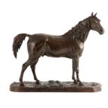 AFTER P. J. MENE. A LATE 19TH CENTURY PATINATED BRONZE SCULPTURE modelled as a stallion standing