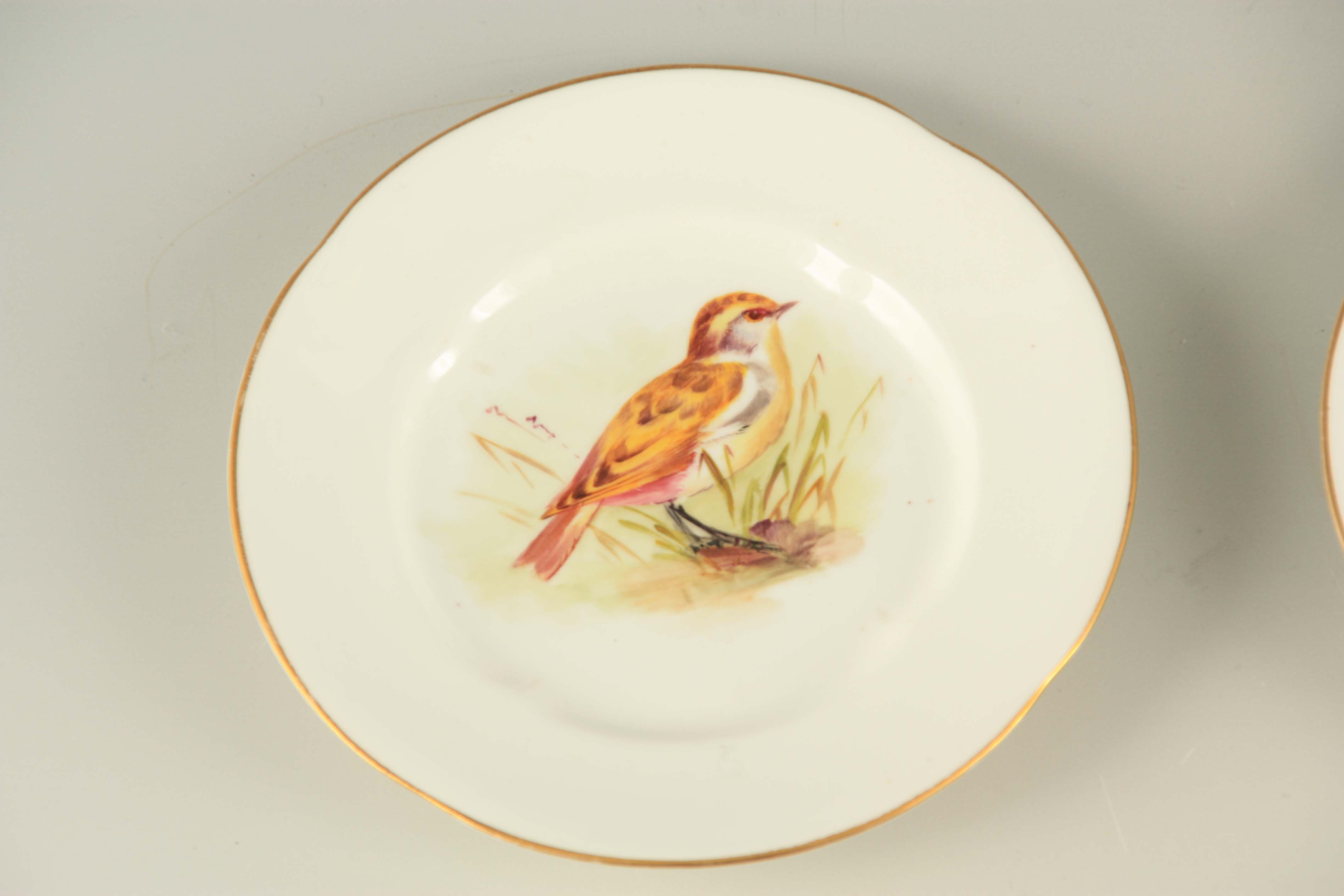 A SET OF SIX EARLY 20TH CENTURY ROYAL WORCESTER CABINET PLATES having handpainted birds to the - Image 2 of 9