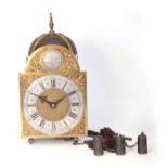 WILLIAM TOMLINSON, LONDON AN EARLY 18TH CENTURY THREE-TRAIN QUARTER STRIKING LANTERN CLOCK the 8"