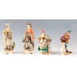 A PAIR OF CONTINENTAL MEISSEN STYLE SHEPHERD AND SHEPHERDESS FIGURES wearing detailed classical
